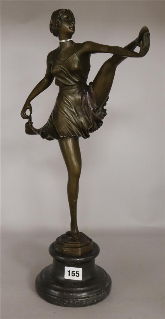 After Bruno Zach. A bronze figure The High Kick Dancer, height 49.5cm